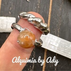 Alquimia Silver and Brown Rings with Amber Stone stack midi nuckle